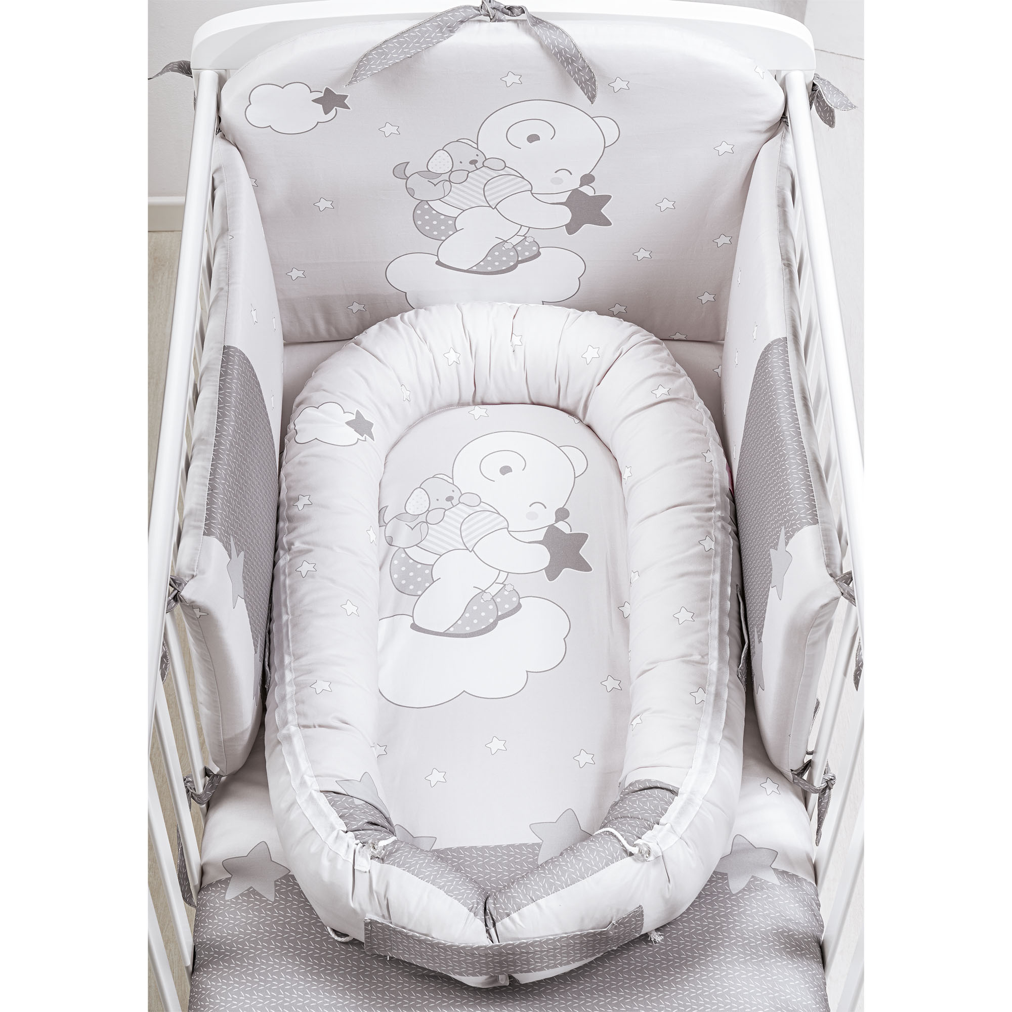 riduttore lettino neonato antisoffoco - 90 x 50 cm, Bianco Grigio